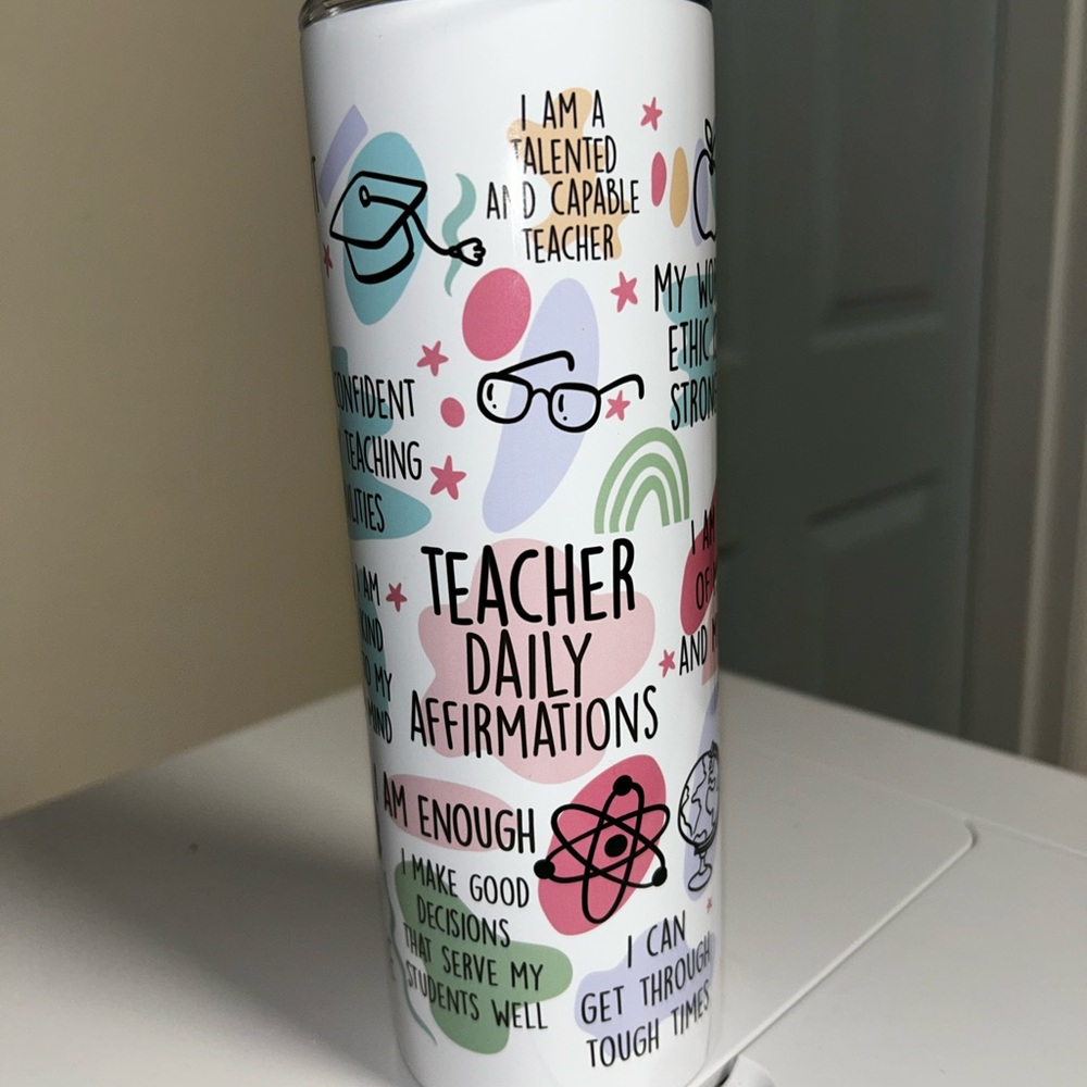 Teacher Affirmations Stainless Tumbler in White with Pastel Accents 20 Ounce